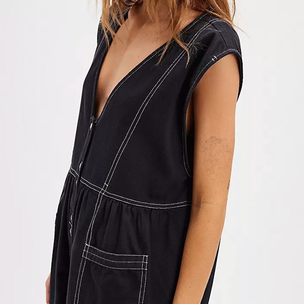 Free People Black Sleeveless Dress with White Stitching
